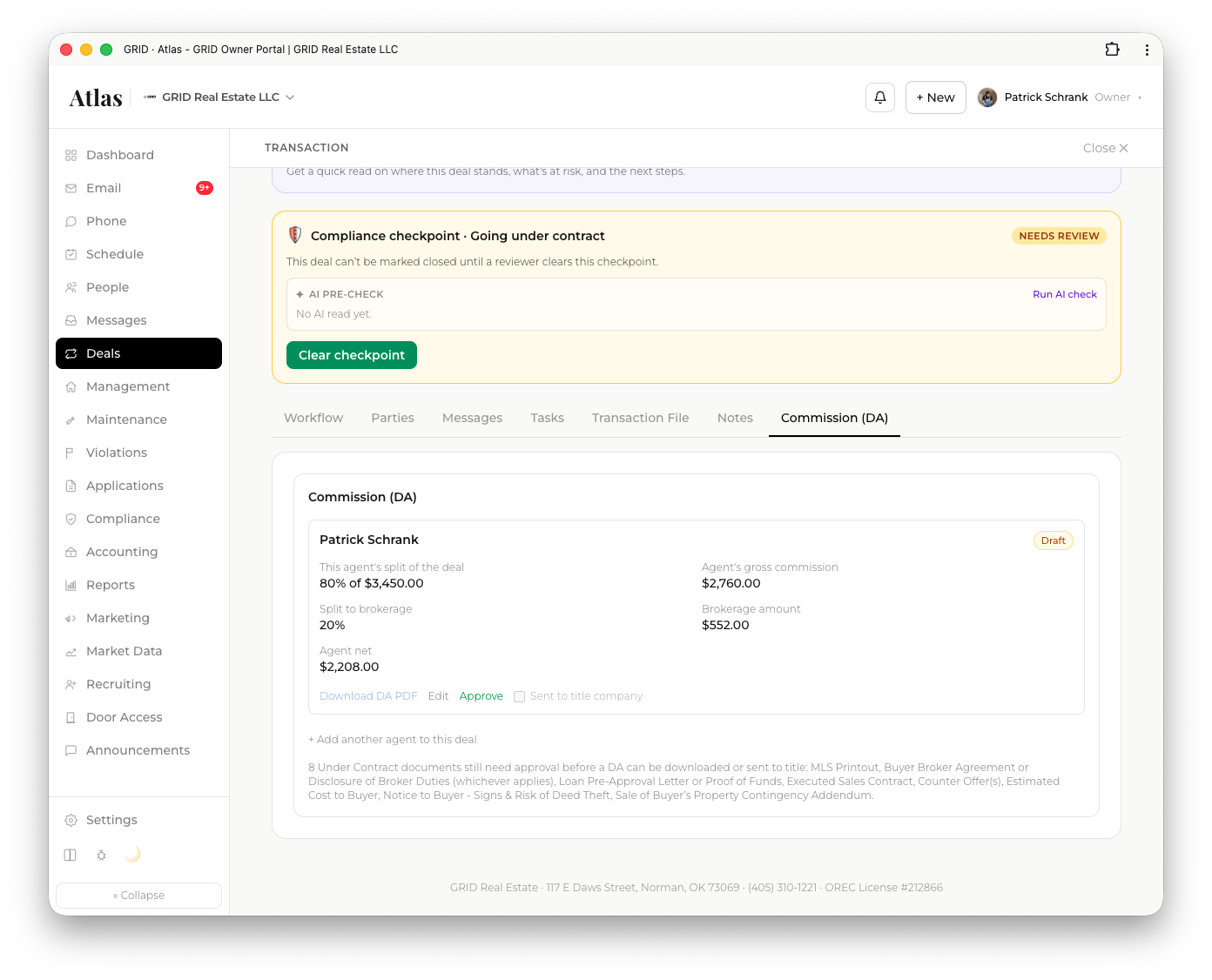 Atlas commission and disbursement authorization with split and cap math